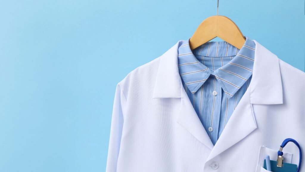 A men's shirt-collar scrubs, ideal for medical professionals